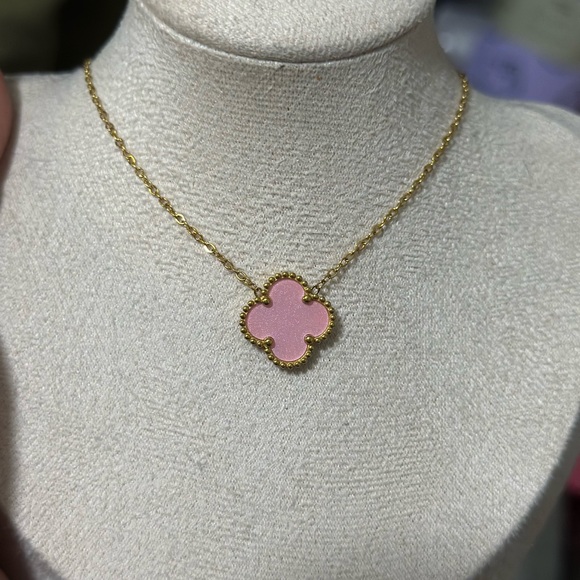 Jewelry - Pink clover stainless steel necklace